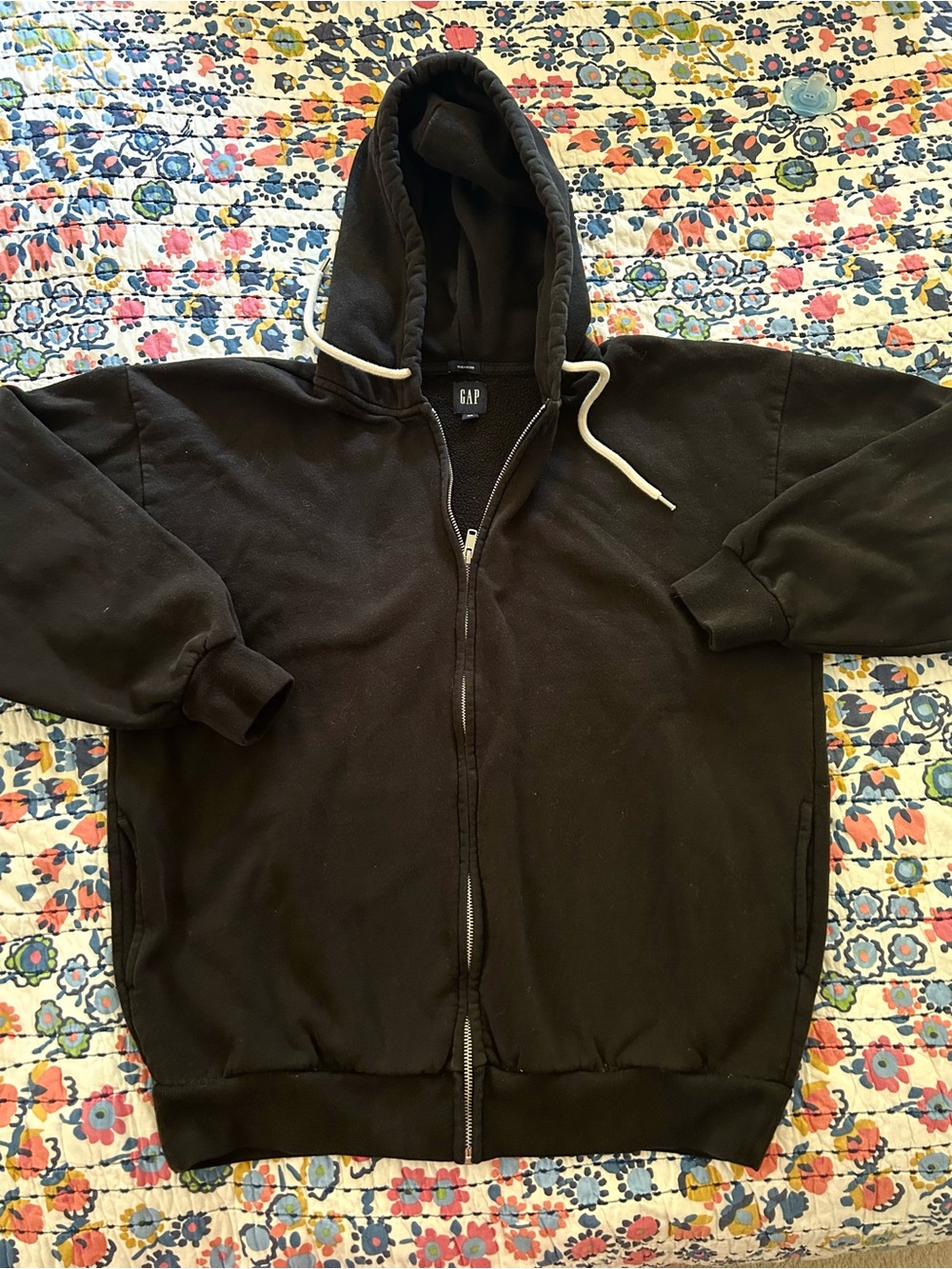 GAP women's Black Full-Zip Hooded Cocoon oversized sweatshirt Sz XS